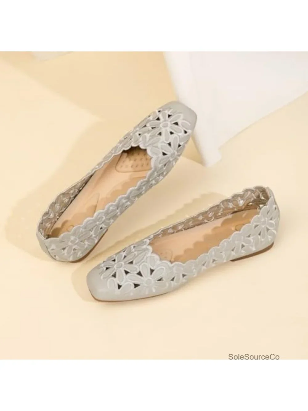 Women's Square Toe Ballet Flats Slip On Dress Shoes Faux Leather Comfort Arch